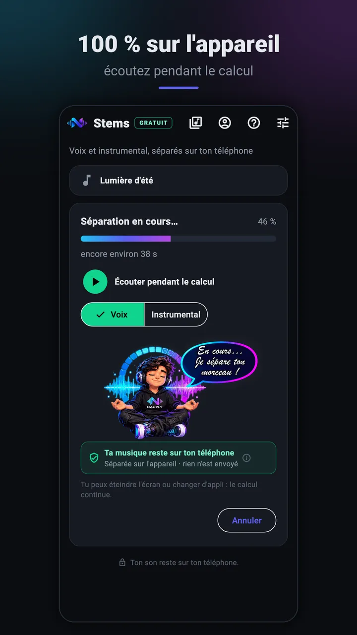 Séparation en cours sur le téléphone